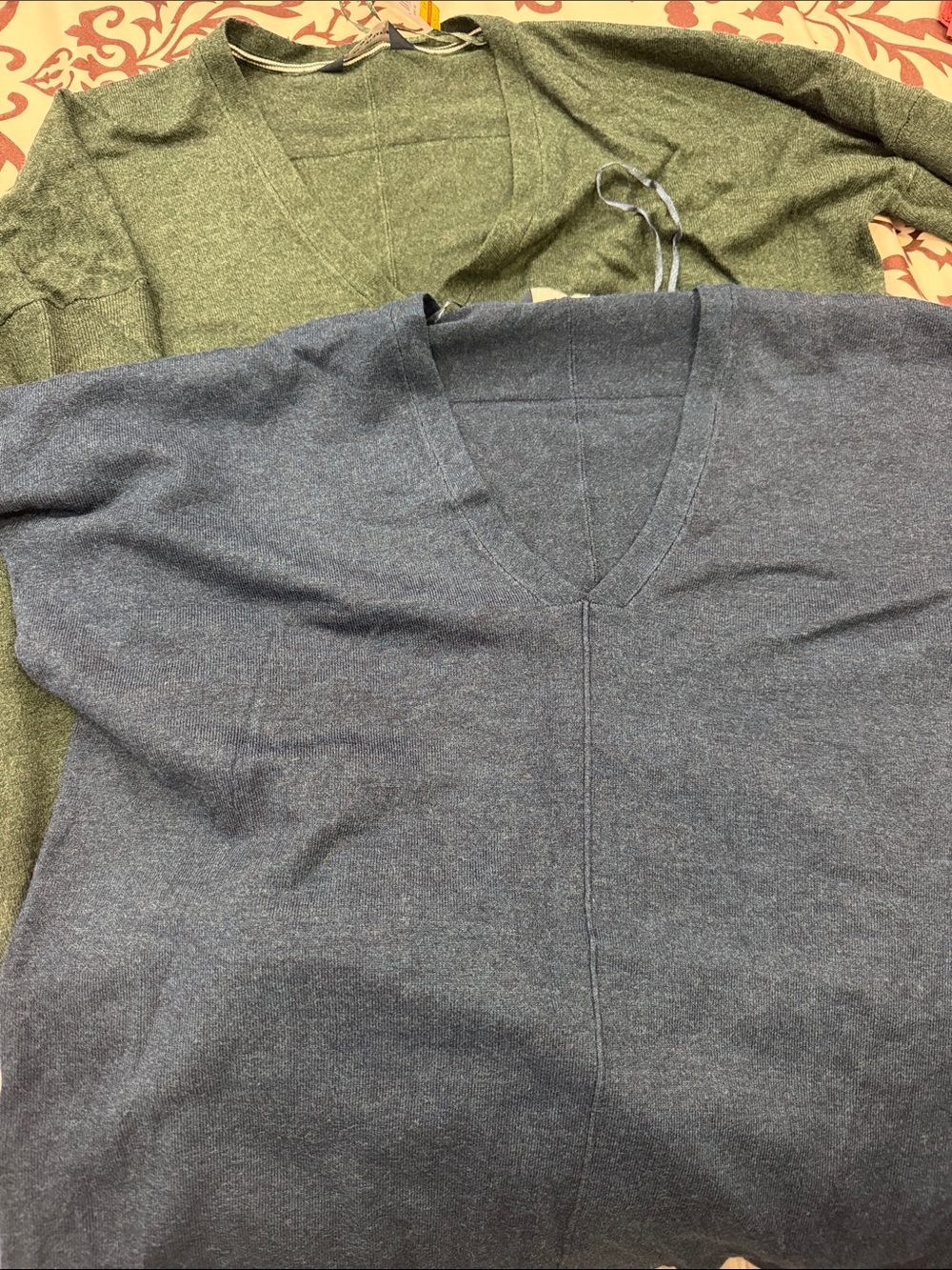 Denver Hayes V-Neck Sweaters in Olive Green & Slate Blue